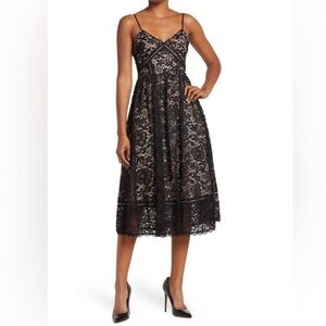 NSR Black Lace V-Neck Midi Dress XS
